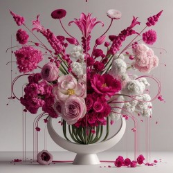 a vibrant and elaborate floral arrangement in a m