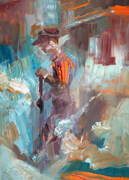 Switch operator in locomotive steam by Daryl Urig