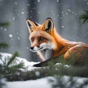Red Fox hiding in the snow