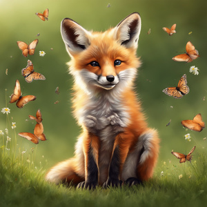 Fox kit with butterflies