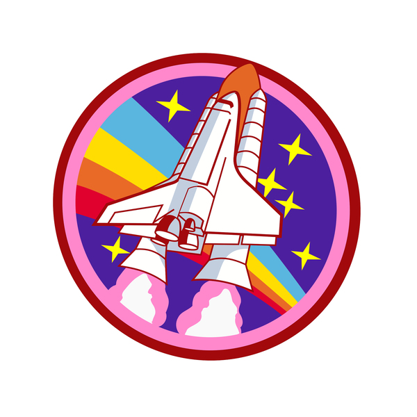 badge patch pink rainbow rocket Print