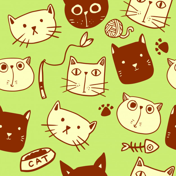 cute hand drawn cat seamless pattern Print
