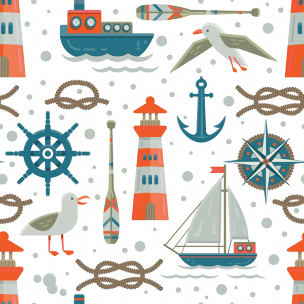 nautical elements pattern background Print
