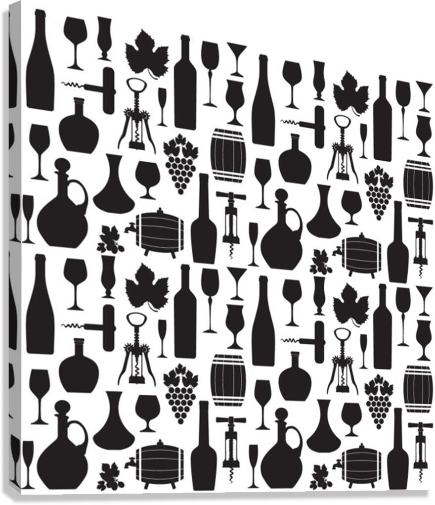 wine pattern black white Canvas Print