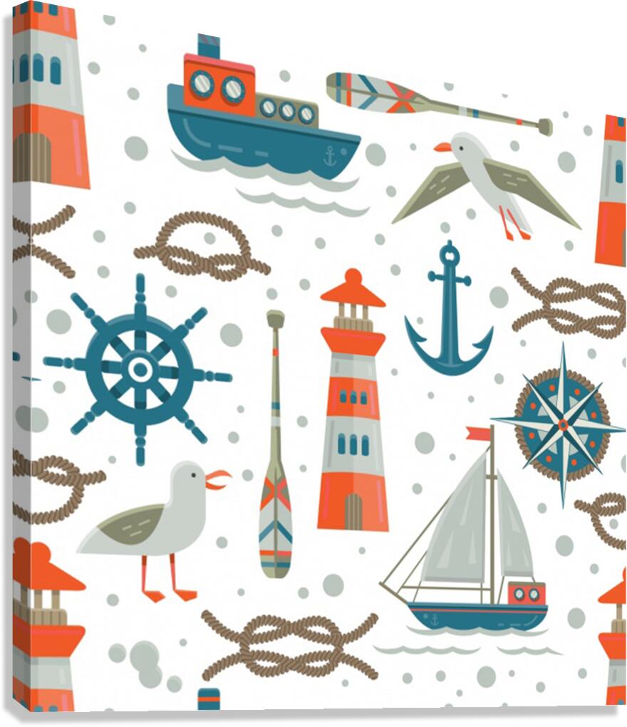 nautical elements pattern background Canvas Print