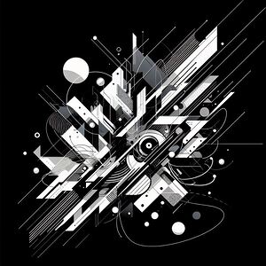 An abstract wall art painting with complex shapes in black and white