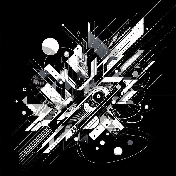 An abstract wall art painting with complex shapes in black and white Print