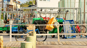 Wagons parked on Fire Island by the ferry terminal