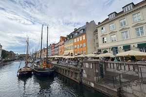View of a Charming canal in Copenhagen lined with