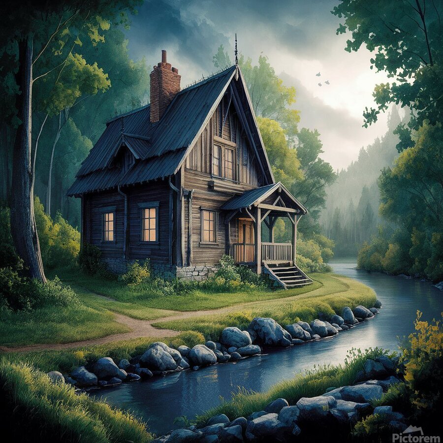 The wooden house in the middle of the forest by Omarbey Wall Art
