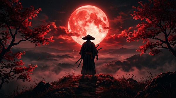 Lone Samurai Under the Blood Red Moon | Epic Japanese Warrior Art by Metal ART