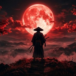 Lone Samurai Under the Blood Red Moon | Epic Japanese Warrior Art