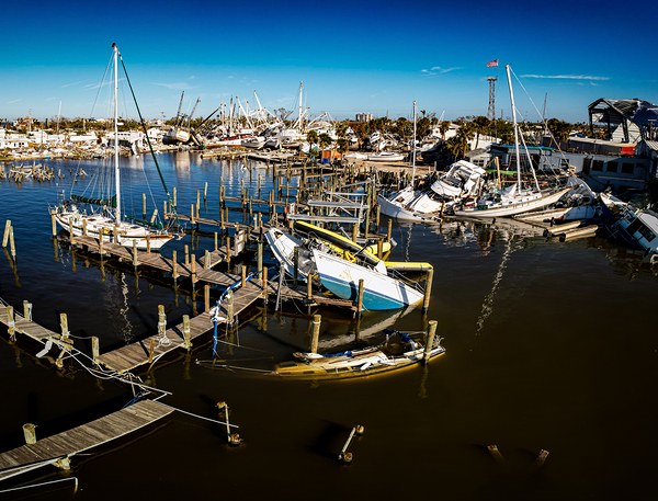 Sailboat and Shrimp Boats San Carlos Post-Ian Print