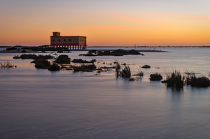Lifesavers building at dusk in Fuzeta. Portugal