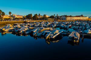 Faro city Marina at late afternoon. Algarve Portugal