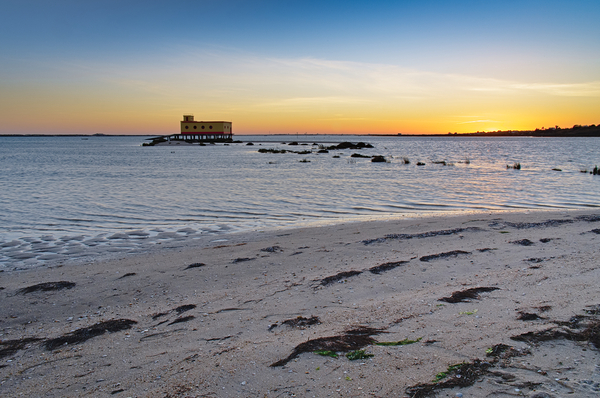 Fuzeta beach sunset scenery and landmark. Portugal Print
