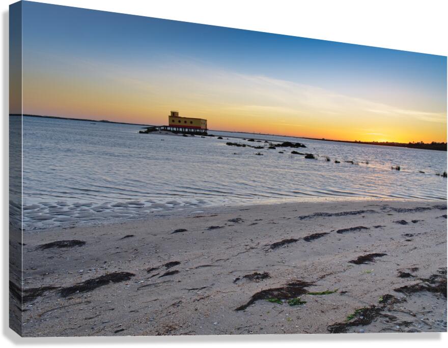 Fuzeta beach sunset scenery and landmark. Portugal Canvas Print