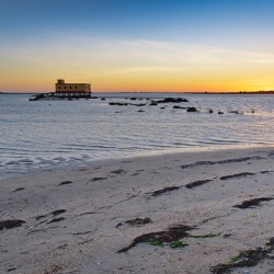 Fuzeta beach sunset scenery and landmark. Portugal