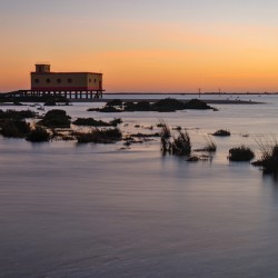 Lifesavers building at dusk in Fuzeta. Portugal