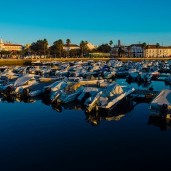 Faro city Marina at late afternoon. Algarve Portugal