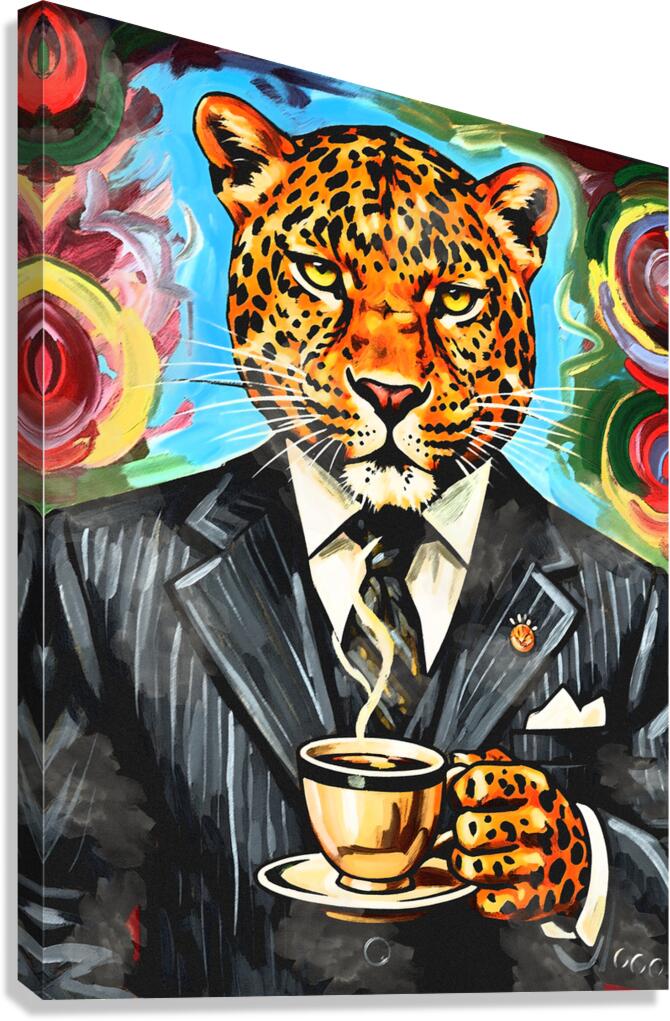 Leopard With Coffee Canvas Print