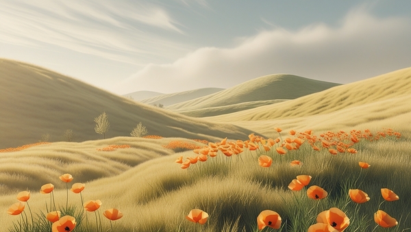 Whispers of Spring: California Poppies on Golden Hills by chromadreamstudio
