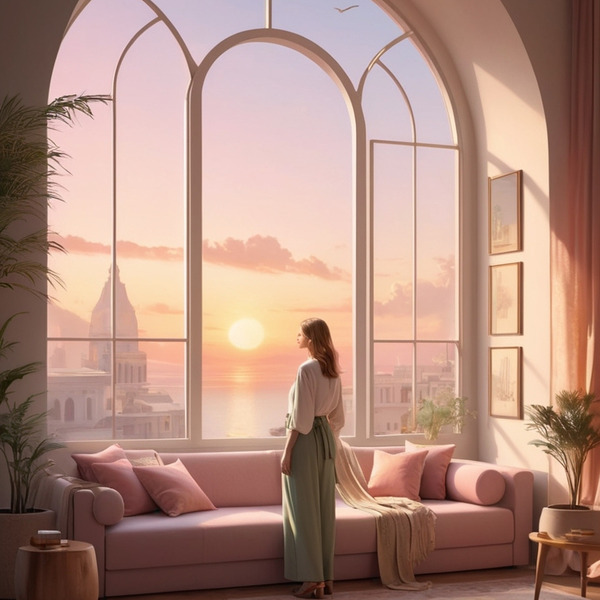 Golden Sunset View – Arched Window Wall Art Printable Digital Download by chromadreamstudio