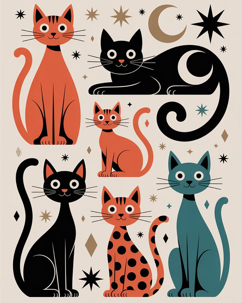 Whiskers Under the Moon: A Celestial Cat Gathering by chromadreamstudio