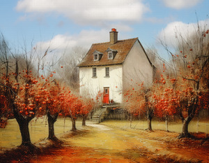 French House and Apple Trees