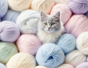 Kitten in Balls of Soft Angora 