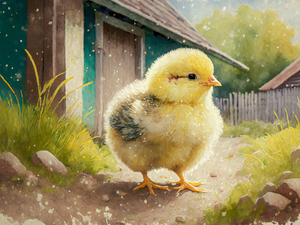 Yellow Chick in the Barnyard