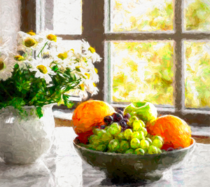 Fresh Fruit and White Flowers