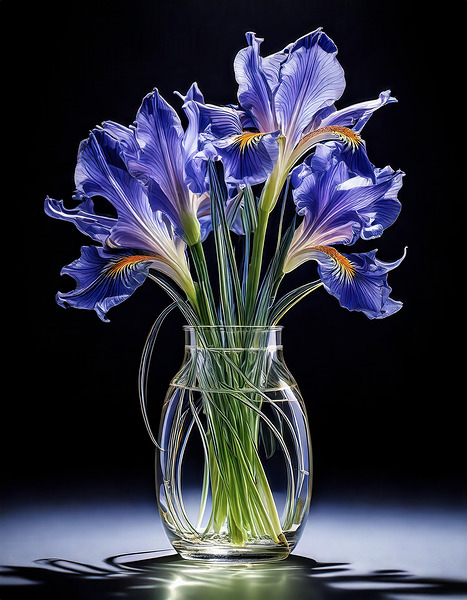 Irises in Glass Vase by Thea Menagh