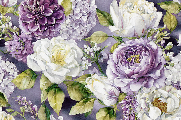 Flowers in Purple Mauve and White Digital Download