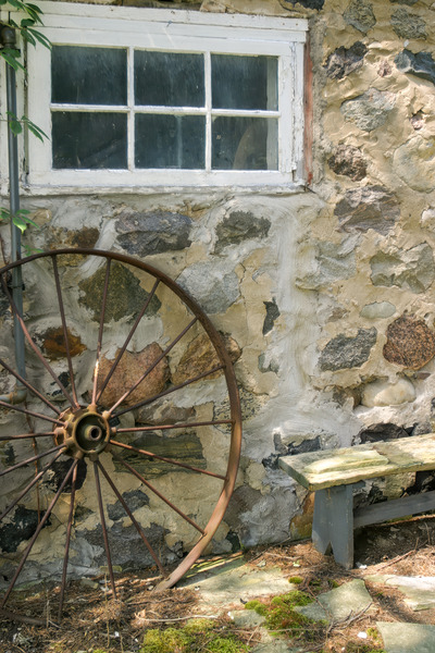 Rusty Wheel and Stone Wall Digital Download