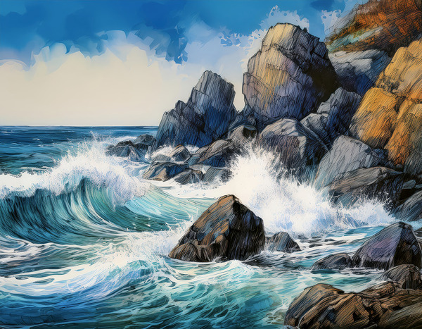 Water Whacks Against Rocky Shores Digital Download