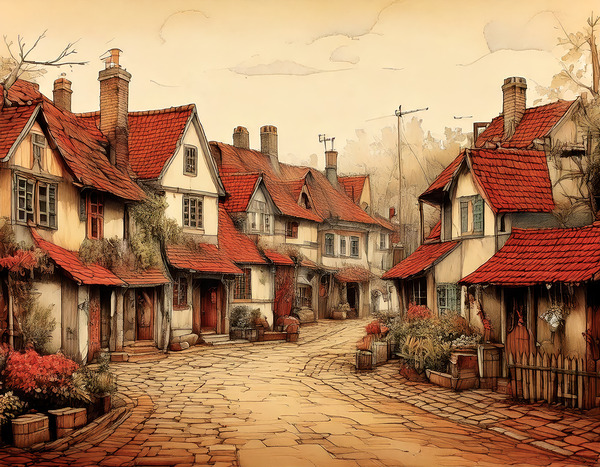 Village Illustration Print