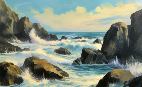 Crashing Waves on the Rocks by Thea Menagh