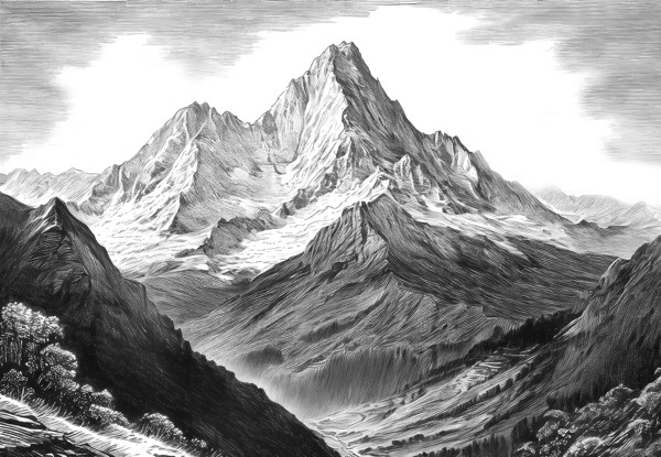 Charcoal Drawing of Mt. Everest Digital Download