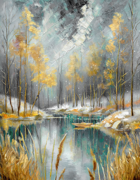 Falling Snow on the Pond by Thea Menagh