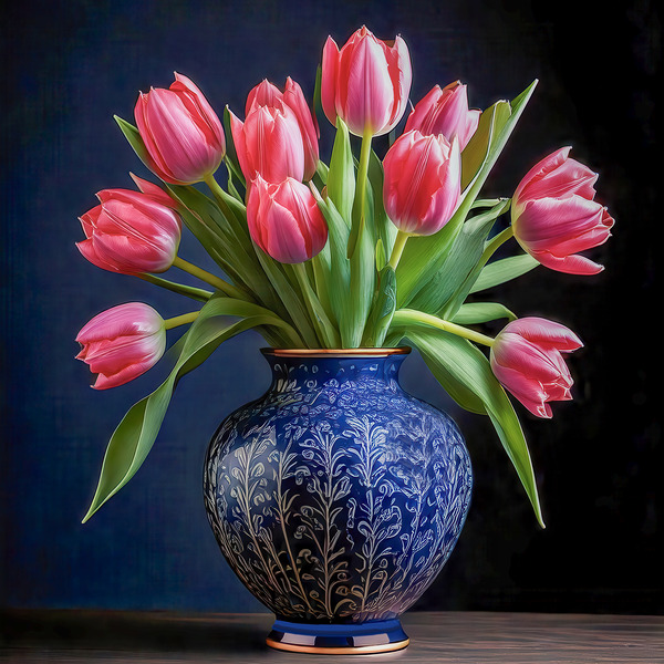 Red Tulips in Blue Digital Download