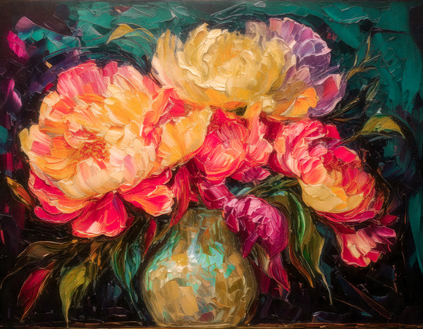 Pink and Yellow Double Tulips  by Thea Menagh