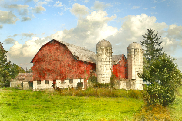 Empty Silos on a Farm Print