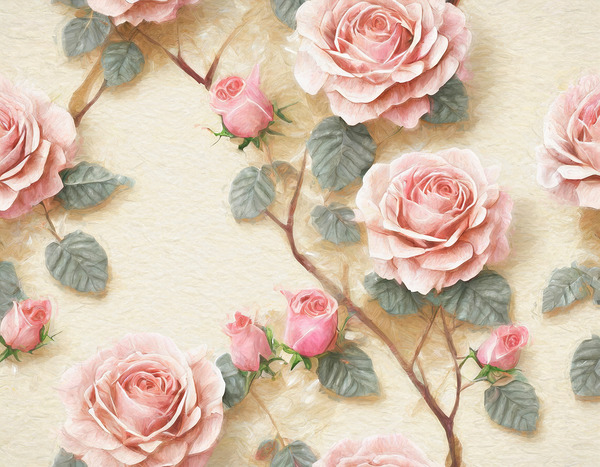 Pink Roses on the Wall by Thea Menagh