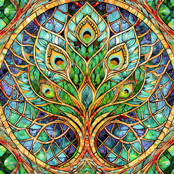 Stained Glass Peacock Feathers by Thea Menagh