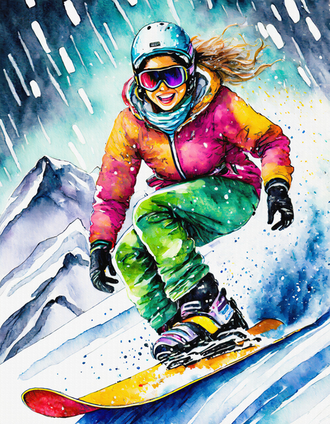 Snowboarding on a Snowy Day  by Thea Menagh