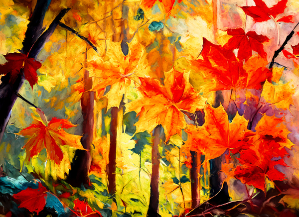 Colorful Fall Leaves in the Forest - 4 Digital Download