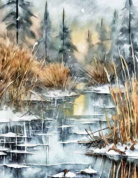 Frozen Marshes and Forest Print