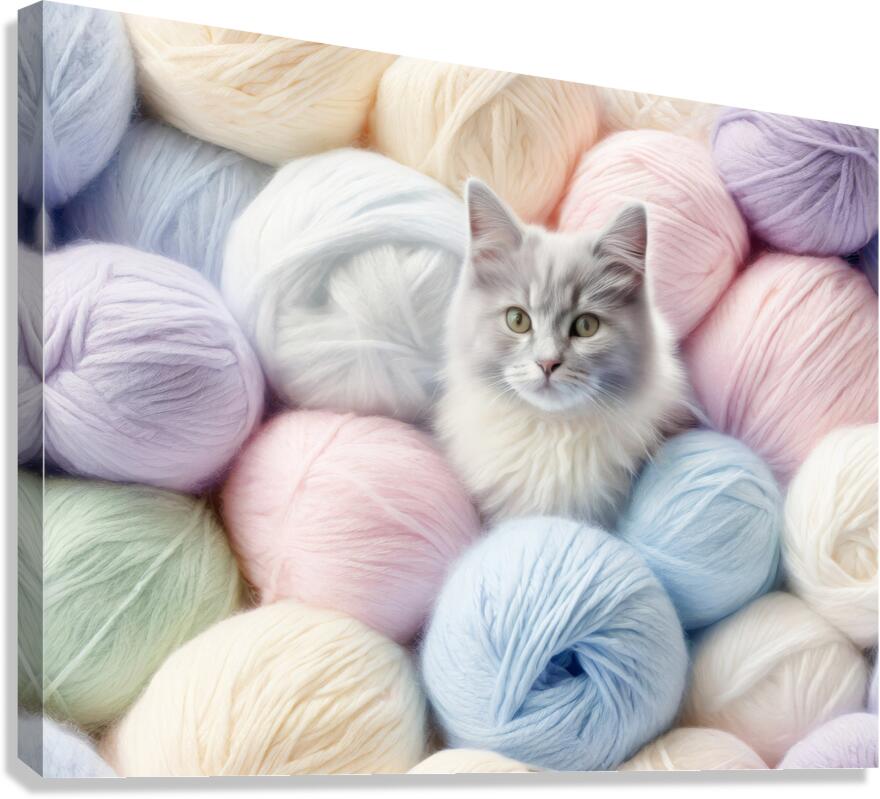 Kitten in Balls of Soft Angora  Canvas Print