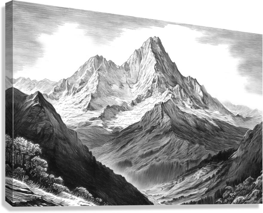 Charcoal Drawing of Mt. Everest Canvas Print